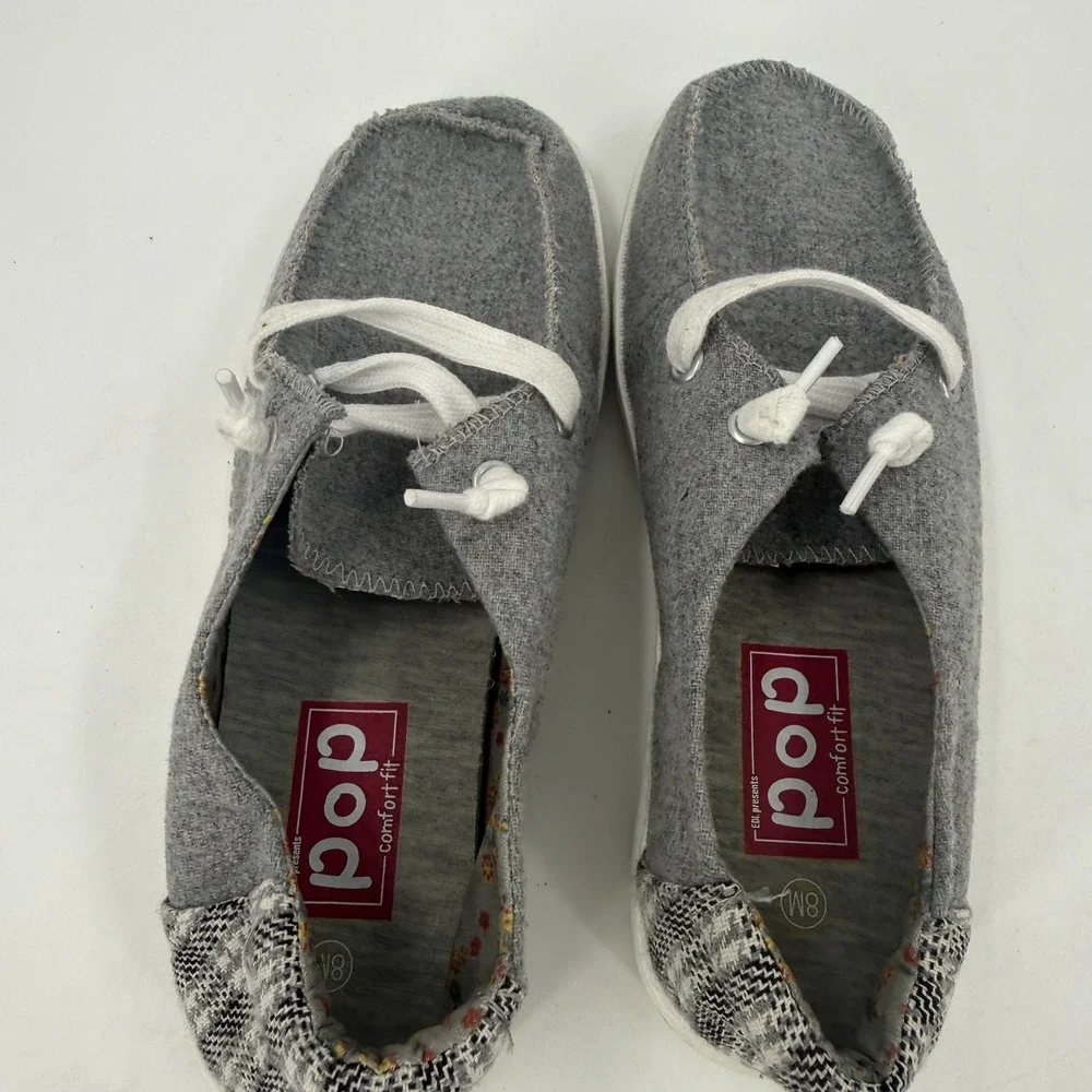 Pop Boating 2 Boat Shoes Mens US 8M Gray White Houndstooth Comfort Fit Moc Toe